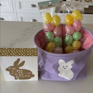 Purple Easter Basket with Eggs & Sign NWT